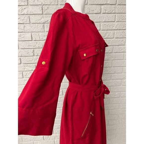 Shargano Red Utility Dress With Gold Tone Hardware Size 12 - Picture 7 of 11